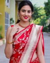MF 1500 Red Designer Soft Lichi Silk Saree Wholesale Clothing Suppliers In India 